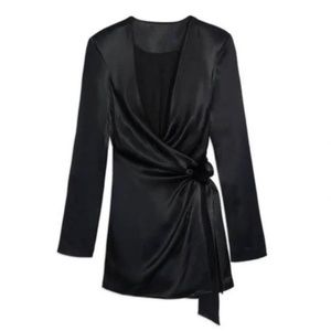 WeWoreWhat Danielle Bernstein Black Crowl Front Satin Dress